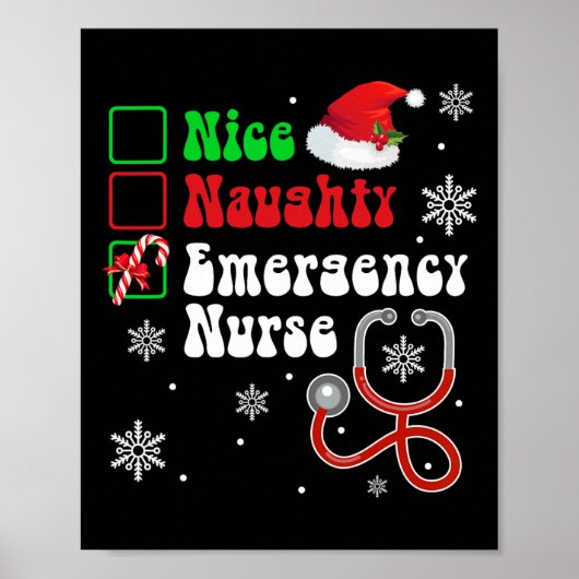 Leuke Naughty Emergency Nurse List Kerstman Poster (Voorkant)