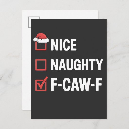 Leuke Naughty F-Caw-F Funny Santa Naughty Aankondigingskaart (Voorkant / Achterkant)