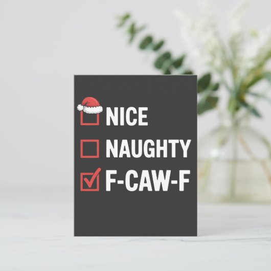Leuke Naughty F-Caw-F Funny Santa Naughty Aankondigingskaart (Staand voorkant)