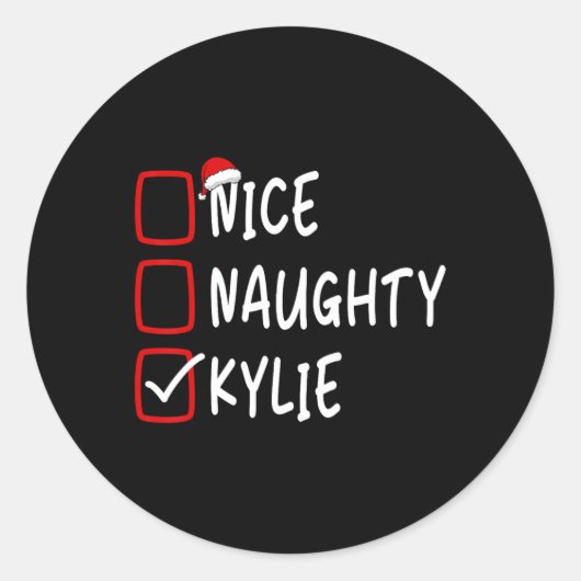 Leuke Naughty Kylie Gepersonaliseerde Naam Kerst C Ronde Sticker (Voorkant)