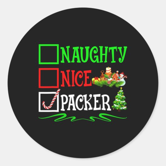 Leuke Naughty Packer Kerstlijst Ronde Sticker (Voorkant)