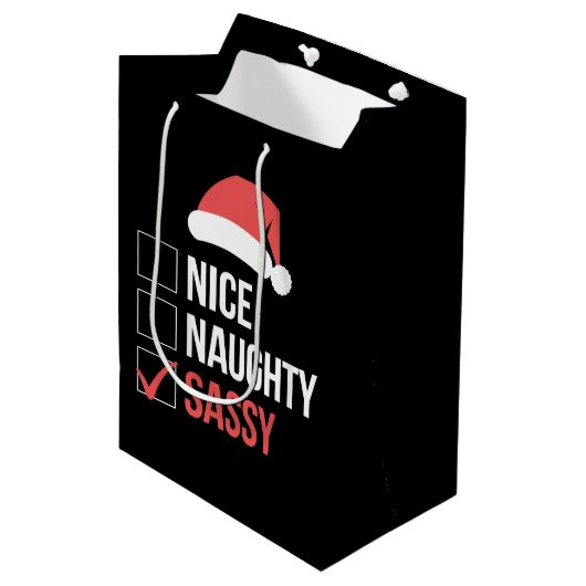 Leuke Naughty Sassy kerstlijst Medium Cadeauzakje (Voorkant Gekanteld)
