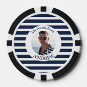 Leuke nautisch blauw gestreepte gepersonaliseerde  poker chips (Voorkant)