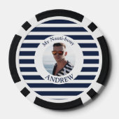 Leuke nautisch blauw gestreepte gepersonaliseerde  poker chips (Achterkant)