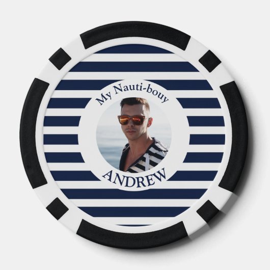 Leuke nautisch blauw gestreepte gepersonaliseerde  poker chips (Achterkant)