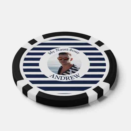 Leuke nautisch blauw gestreepte gepersonaliseerde  poker chips (Enkel)
