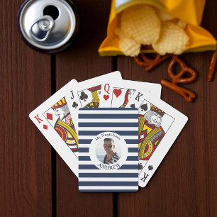 Leuke nautisch blauw gestreepte gepersonaliseerde  pokerkaarten