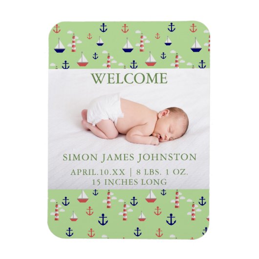 Leuke nautische Baby geboorte aankondiging Magneet (Verticaal)