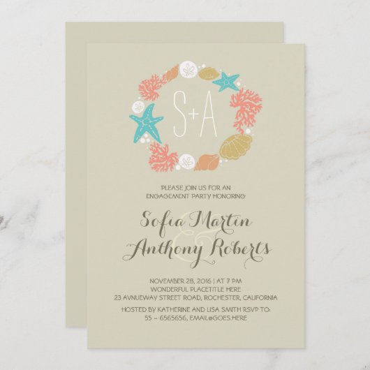 Leuke nautische krans strand verlovingsfeest kaart (Voorkant / Achterkant)