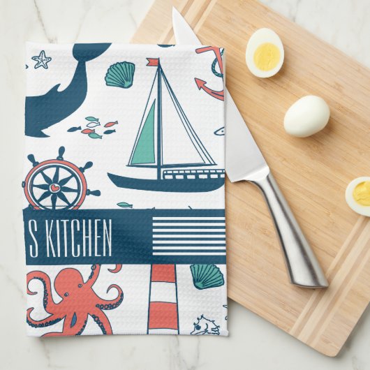 Leuke nautische patroon witte achtergrond theedoek (Quarter Fold)