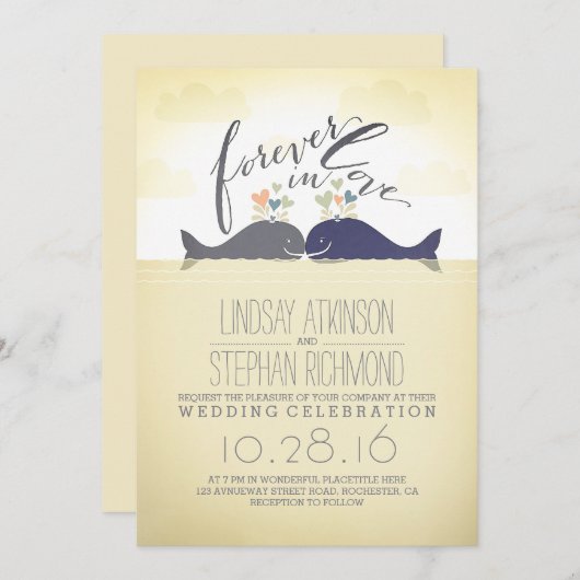 Leuke nautische strand bruiloft uitnodiging met wa (Voorkant / Achterkant)