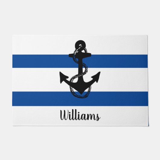 leuke nautische STREPEN + ANKER | Deurmat (Voorkant)