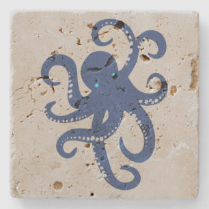 Leuke Navy Blue Octopus illustratie Stenen Onderzetter
