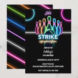 Leuke Neon Glow Night Bowling Verjaardag Kaart