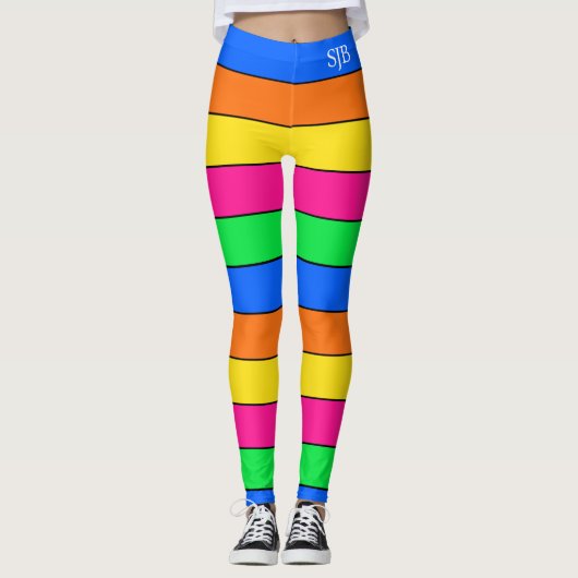 LEUKE NEON KLEUR FLUORESCERENDE STREEP PATROON MON LEGGINGS (Voorkant)