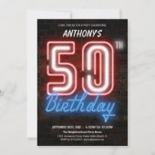 Leuke Neon Retro 50e Verjaardagsfeestuitnodiging Kaart (Voorkant)