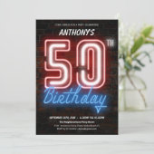 Leuke Neon Retro 50e Verjaardagsfeestuitnodiging Kaart (Staand voorkant)