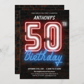 Leuke Neon Retro 50e Verjaardagsfeestuitnodiging Kaart (Voorkant / Achterkant)