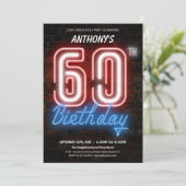 Leuke Neon Retro 60e Verjaardagsfeestuitnodiging Kaart (Staand voorkant)