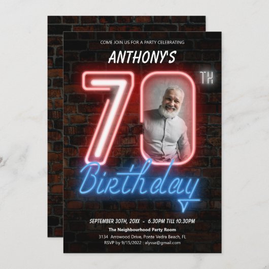 Leuke Neon Retro 70e Verjaardagsfeestuitnodiging Kaart (Voorkant / Achterkant)