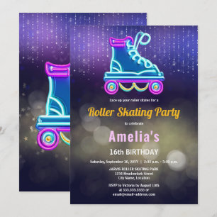 Leuke Neon Roller Skate Verjaardagsfeestje Kaart