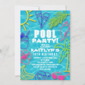 Leuke Neon Summer Pool Party Elke Leeftijd Verjaar Kaart (Voorkant)