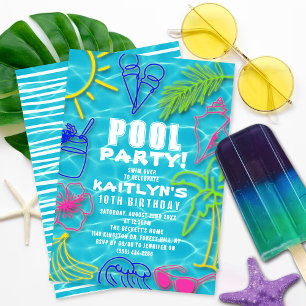 Leuke Neon Summer Pool Party Elke Leeftijd Verjaar Kaart