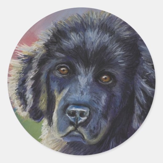 Leuke Newfoundland Puppy Dog Art - Ronde Sticker (Voorkant)