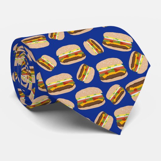 Leuke nieuwigheid Cheeseburger Patroon Navy Blue Stropdas (Opgerold)