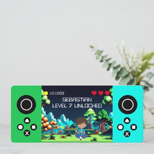 Leuke nieuwigheid computerspel verjaardagsfeestje kaart (Staand voorkant)