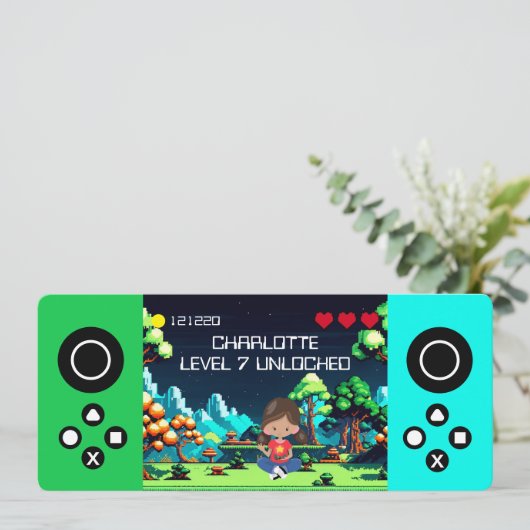 Leuke nieuwigheid computerspel verjaardagsfeestje kaart (Staand voorkant)