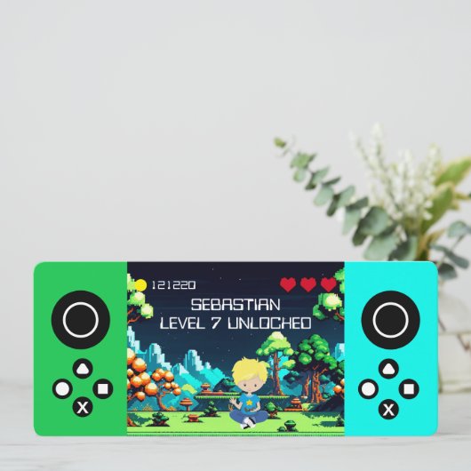 Leuke nieuwigheid computerspel verjaardagsfeestje kaart (Staand voorkant)