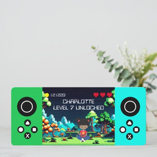 Leuke nieuwigheid computerspel verjaardagsfeestje kaart (Staand voorkant)