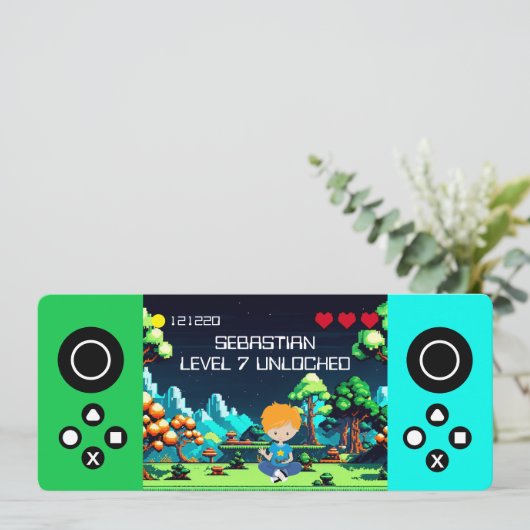 Leuke nieuwigheid computerspel verjaardagsfeestje kaart (Staand voorkant)