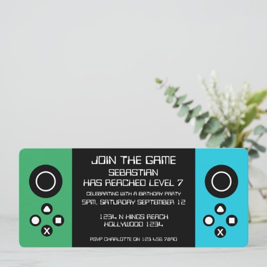 Leuke nieuwigheid computerspel verjaardagsfeestje kaart (Staand voorkant)