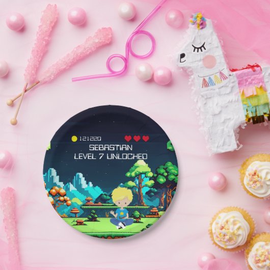 Leuke nieuwigheid computerspel verjaardagsfeestje papieren bordje (Feest)