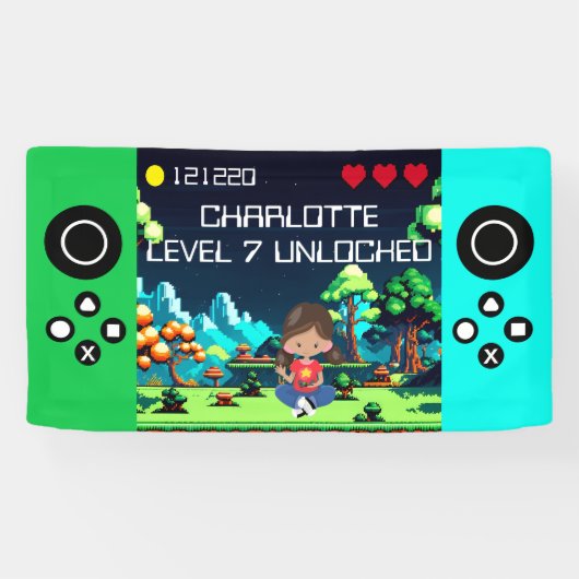 Leuke Nieuwigheid Computerspel Verjaardagsfeestje Spandoek (Horizontaal)