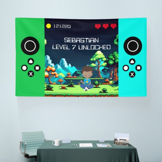 Leuke nieuwigheid computerspel verjaardagsfeestje spandoek (Beurs)