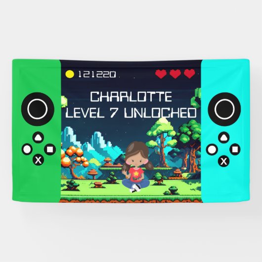 Leuke nieuwigheid computerspel verjaardagsfeestje spandoek (Horizontaal)