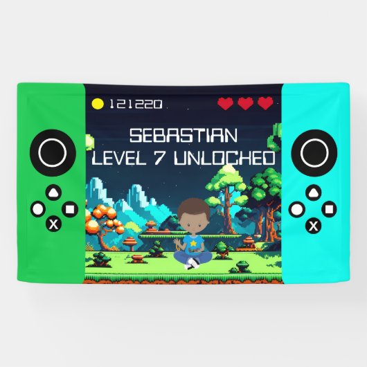 Leuke nieuwigheid computerspel verjaardagsfeestje spandoek (Horizontaal)