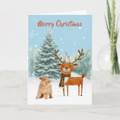 Leuke nieuwsgierige kat en stijlvolle rendier kers kaart (Voorkant)