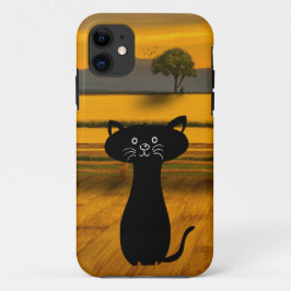 Leuke nieuwsgierige zwarte kat met zon set achterg Case-Mate iPhone case