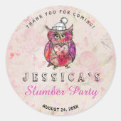 Leuke Night Uil Verjaardag Slumber Party Dank u Ronde Sticker (Voorkant)