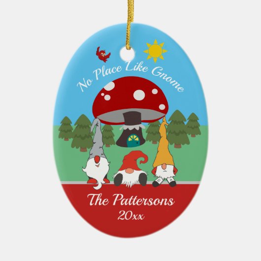 Leuke "No Place Like Gnome" kerst Keramisch Ornament (Voorkant)