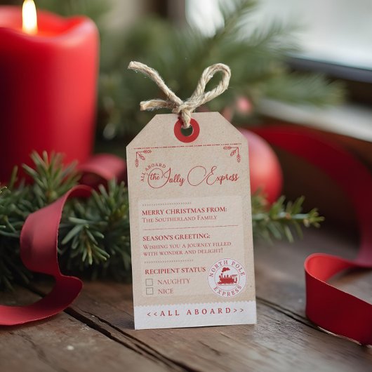 Leuke Noordpool Express treinkaartje Kerstmis Cadeaulabel