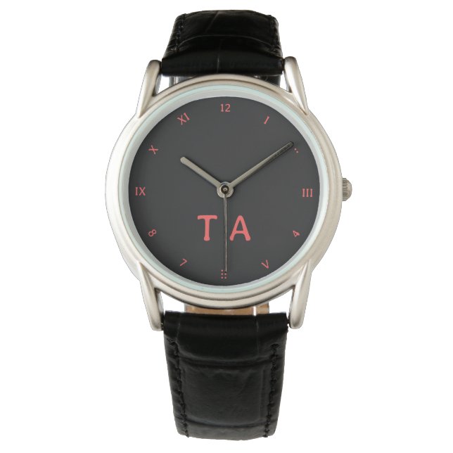 Leuke nummers, rood op zwarte Initialen of naam Horloge (Voorkant)