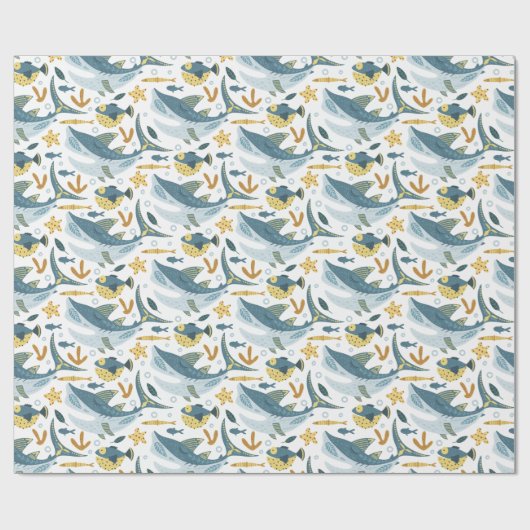 Leuke oceaan onder het Zee Shark Animals Pattern Cadeaupapier (Vlak)
