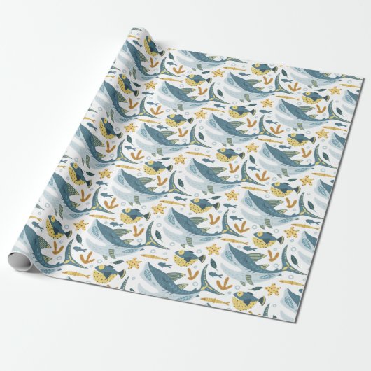 Leuke oceaan onder het Zee Shark Animals Pattern Cadeaupapier (Uitgerold)