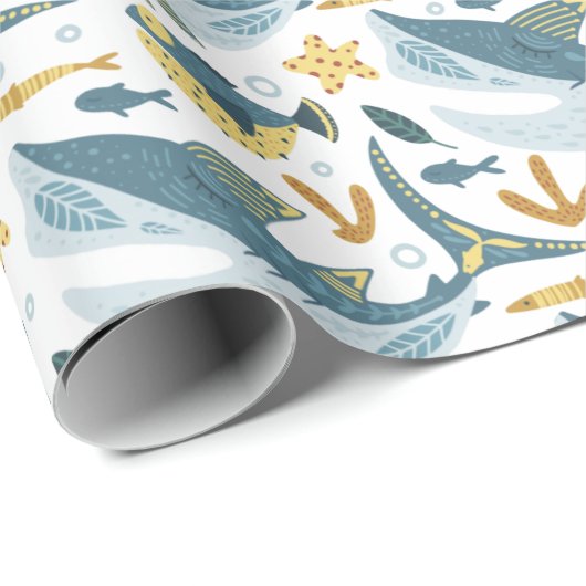 Leuke oceaan onder het Zee Shark Animals Pattern Cadeaupapier (Rol Hoek)