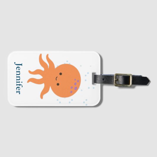 Leuke Octopus Cartoon Aangepaste Naam Bagagelabel (Voorkant (horizontaal))